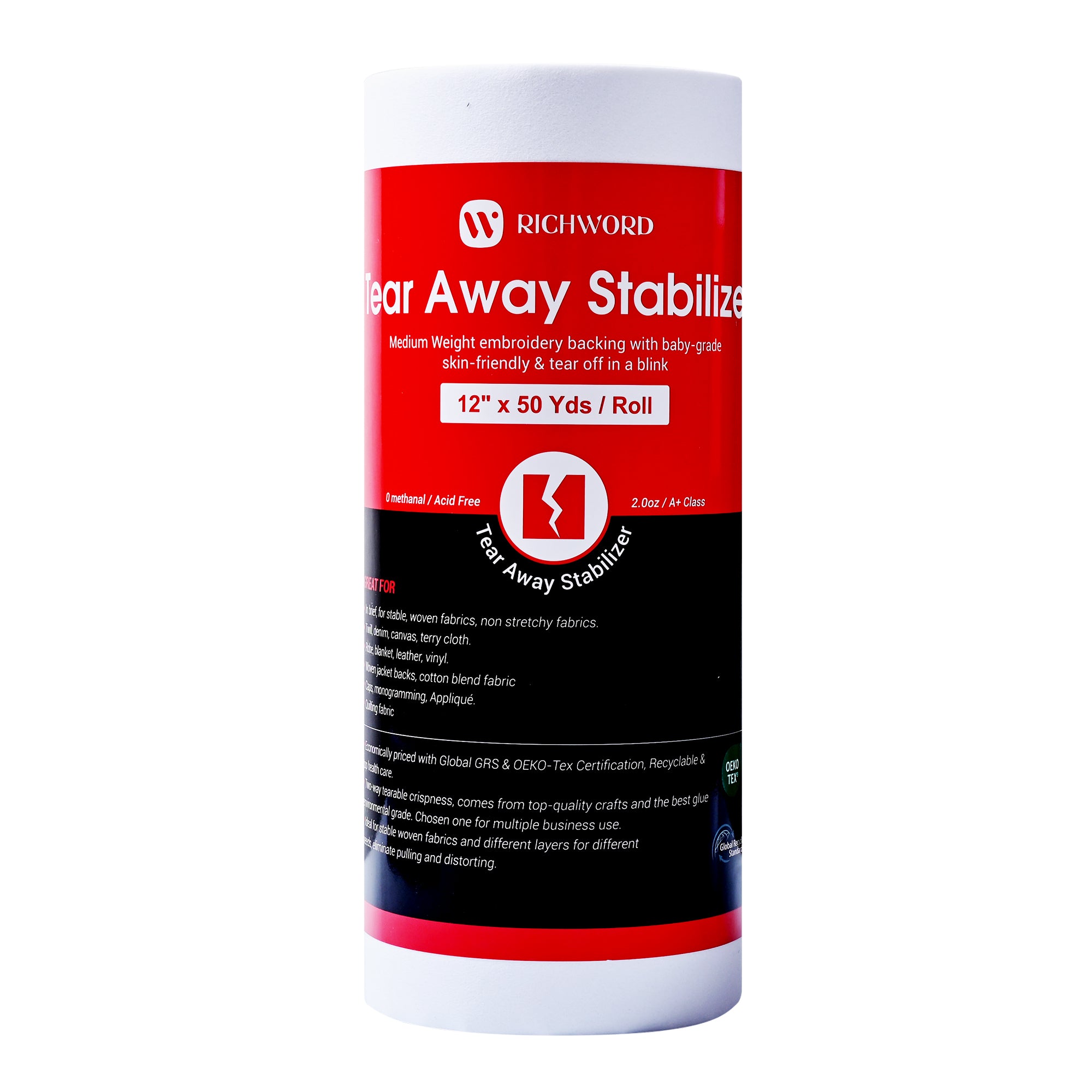 Tear Away Embroidery Machine Stabilizer Backing Roll Package 2.0oz 12in*50Yards*1pc