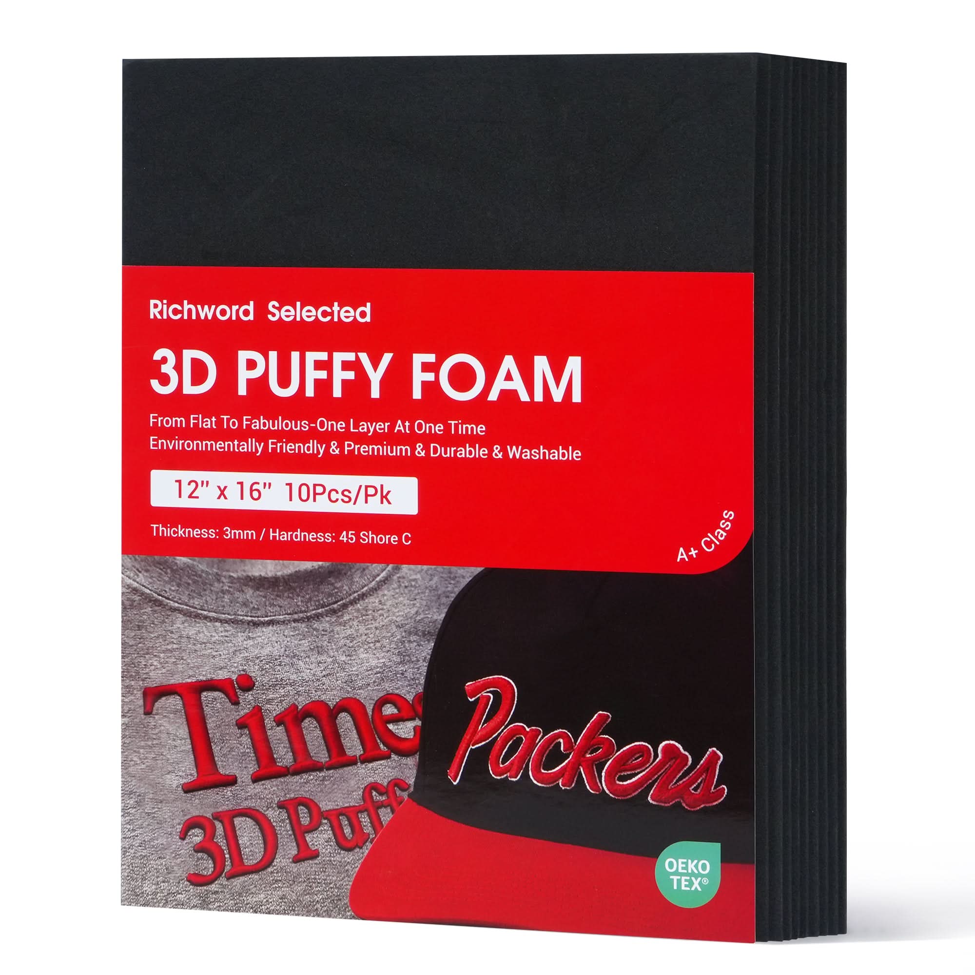 3D Puff Embroidery Foam Sheets 3mm Thick 12x16 Inch Black 10pcs