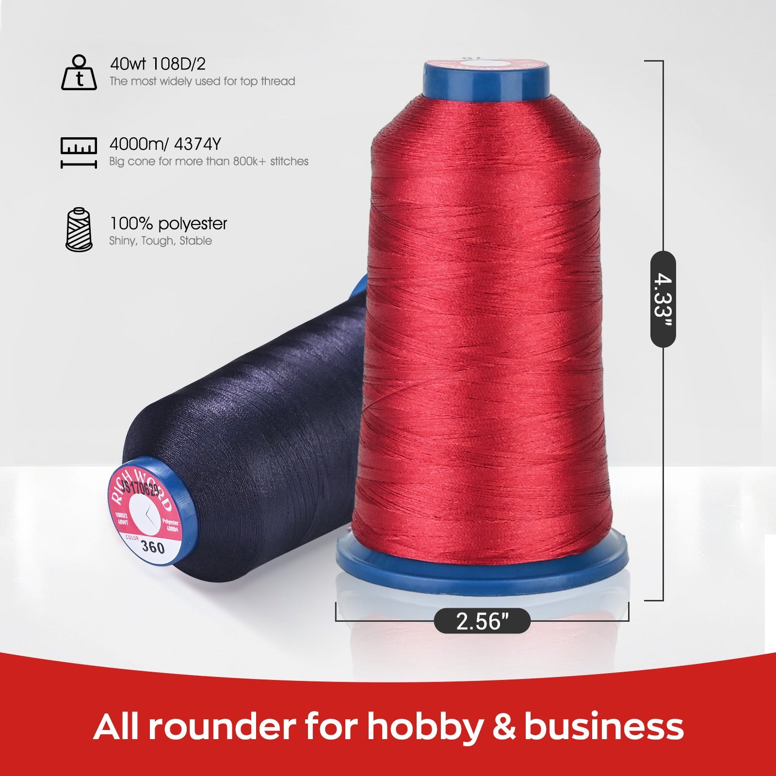 2024 Richword Selected 4000m 108D/2 40wt Polyester Thread-920-Pink