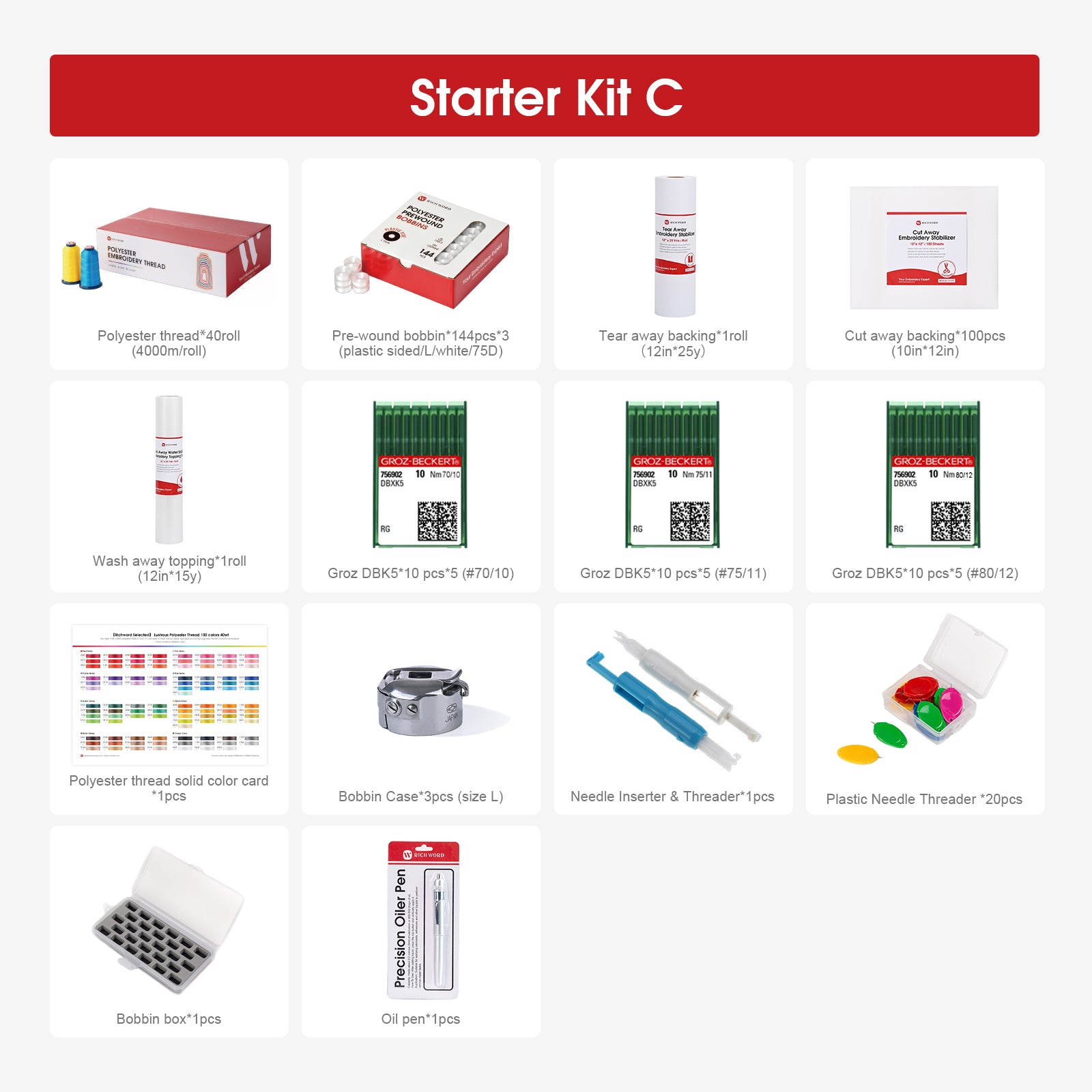 Necessary Embroidery Accessories Starter Kit C（For multi-needle embroidery machine）