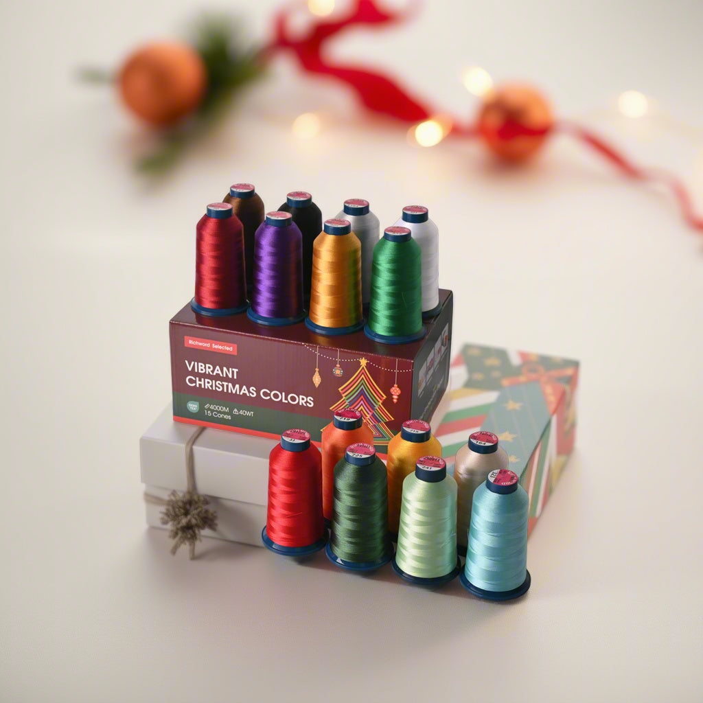 4000m*15colors Christmas Richword 108D/2 40wt Polyester Embroidery Thread / Sewing Thread