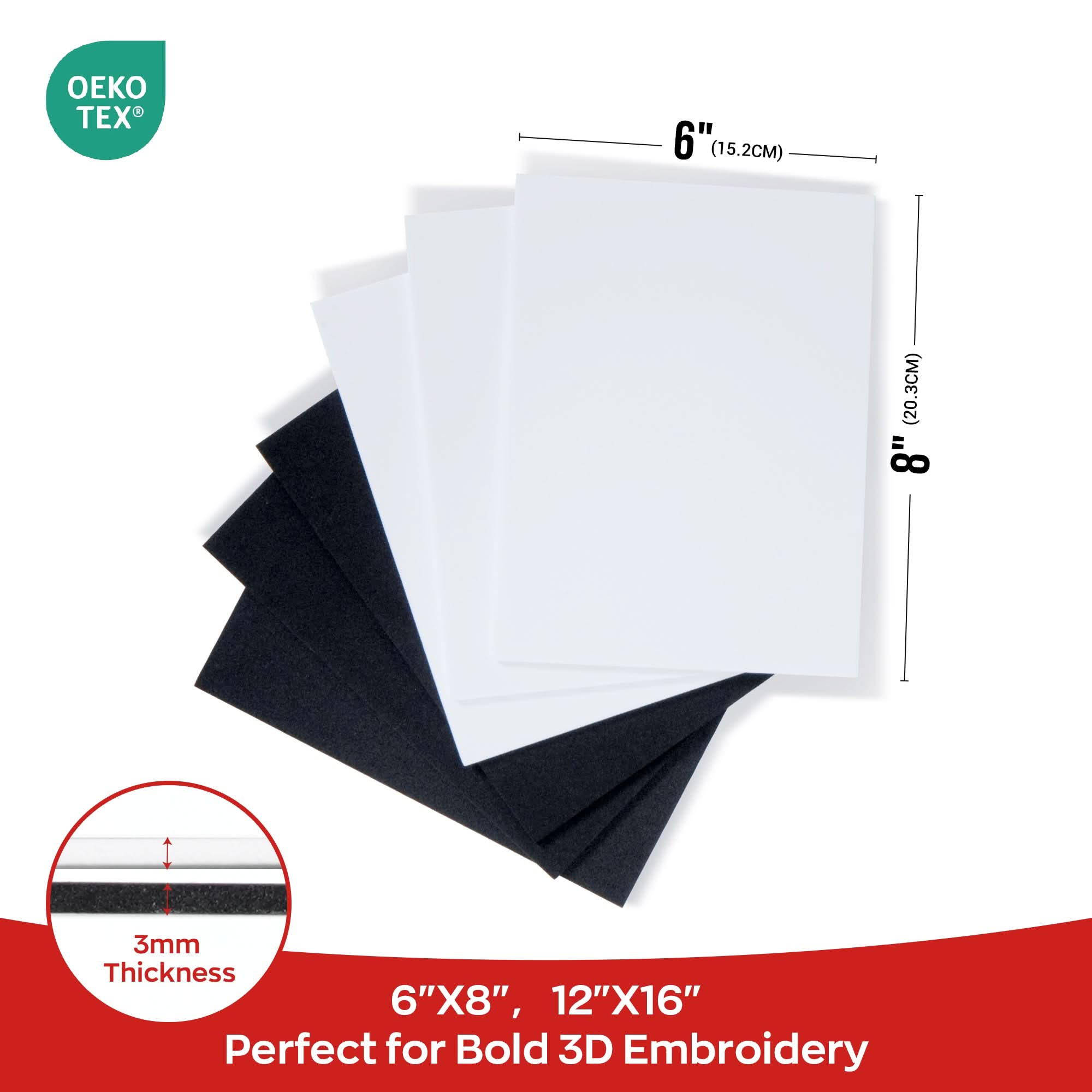 3D Puff Embroidery Foam Sheets 3mm Thick 6x8 Inch – 5 Black, 5 White (10pcs)