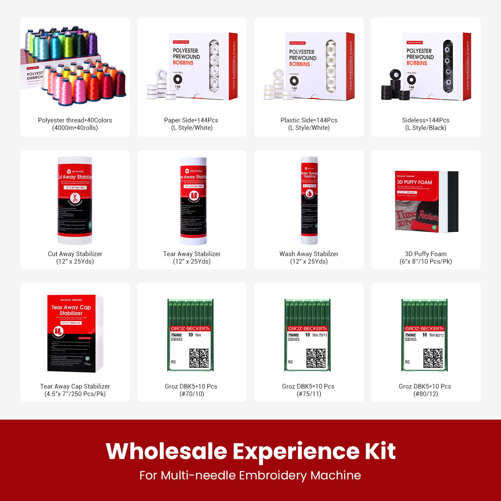 Richword Experience Embroidery Consumables Wholesale Kit (Suitable for Multi-Needle Embroidery Machines)
