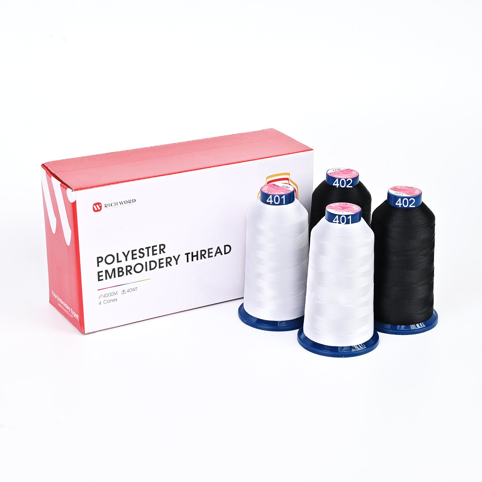 4000m* 4 pack Black and White 108D/2 40wt Richword Polyester Embroidery Thread / Sewing Thread