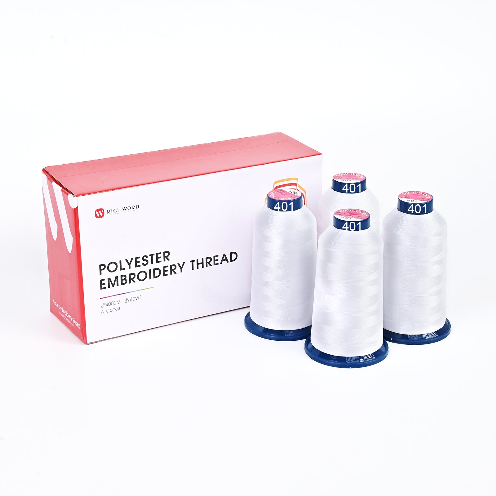 4000m* 4 pack White401 108D/2 40wt Richword Polyester Embroidery Thread / Sewing Thread