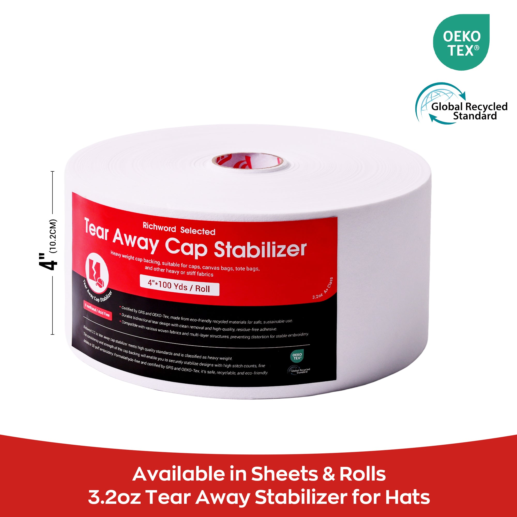Tear Away Embroidery Machine Cap Stabilizer Backing Roll Package 2.5oz 4in*100Yards*1pc