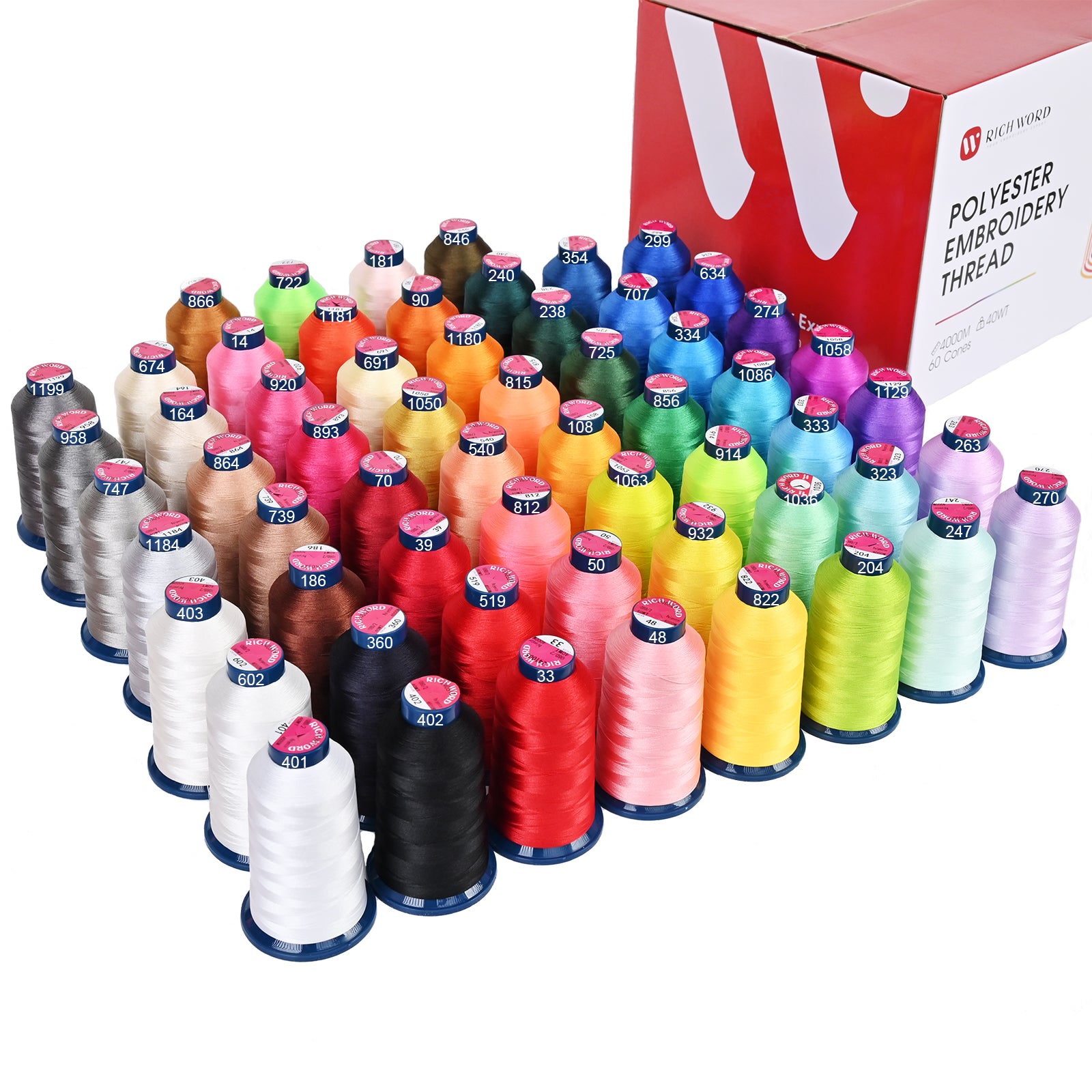 4000m*60colors Richword 108D/2 40wt Polyester Embroidery Thread / Sewing Thread