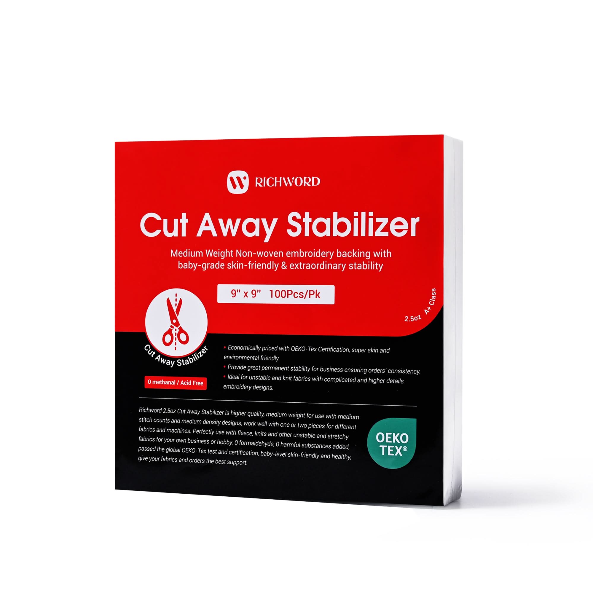 Cut Away Embroidery Machine Stabilizer Backing Sheet Package 2.5oz  9in*9in*100pcs
