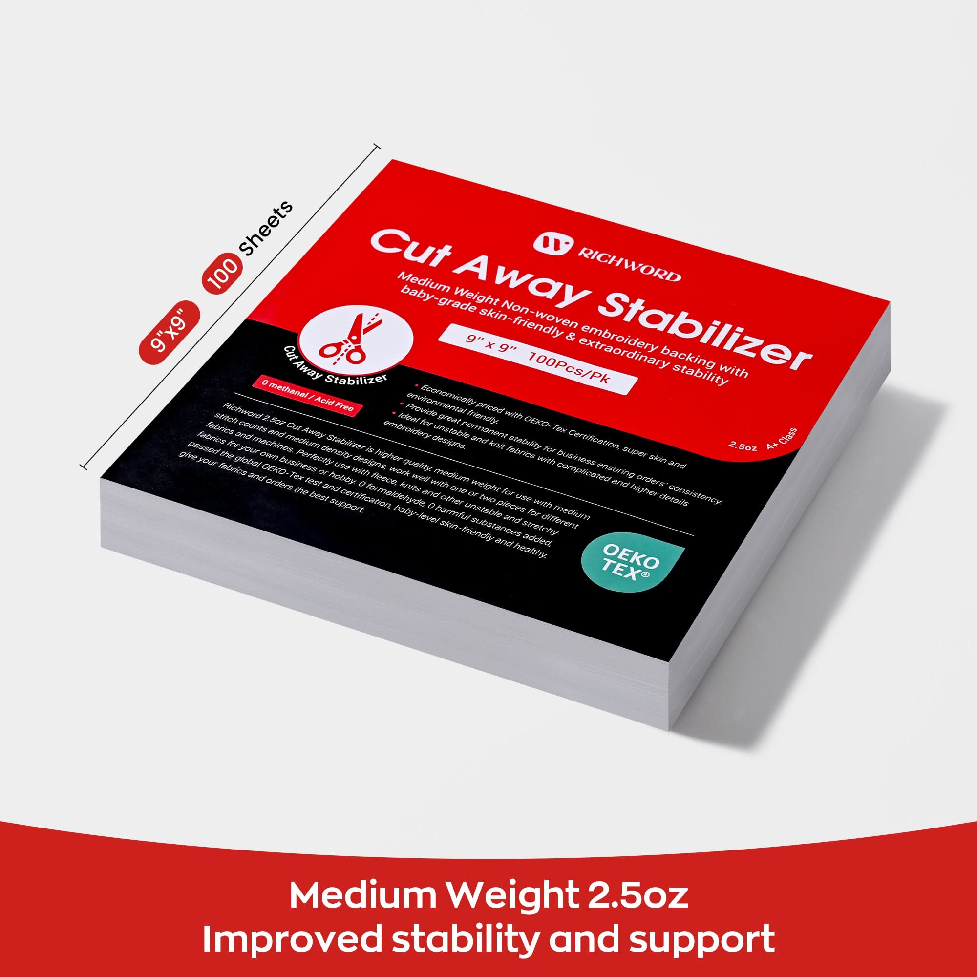Cut Away Embroidery Machine Stabilizer Backing Sheet Package 2.5oz  9in*9in*100pcs