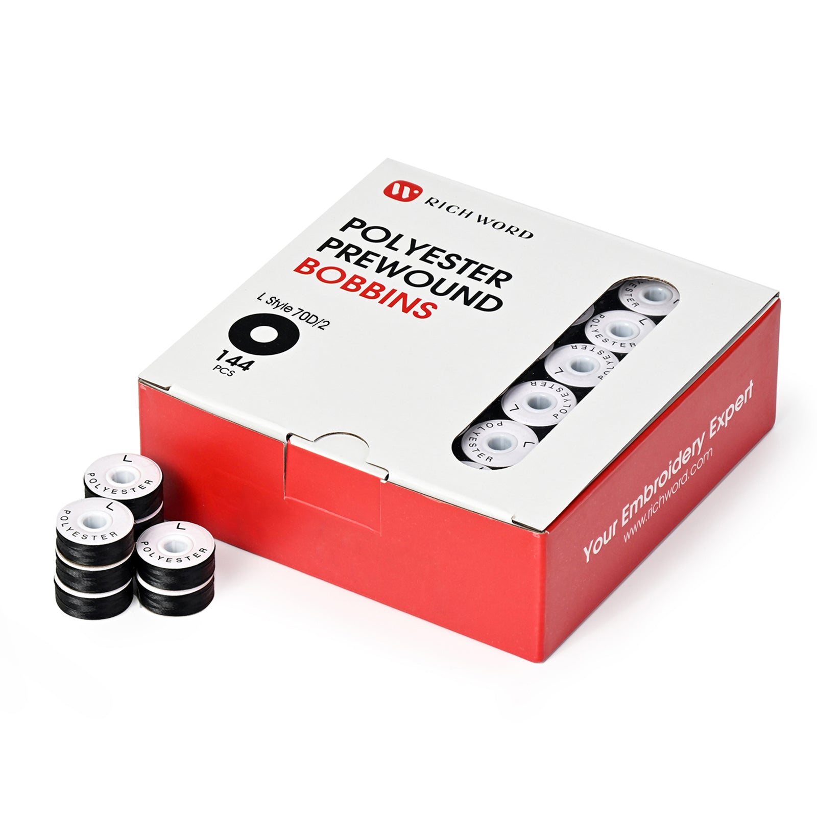 Style L Prewound Paper Side 70D/2(60WT)  Black Embroidery Bobbins(144 Bobbins)