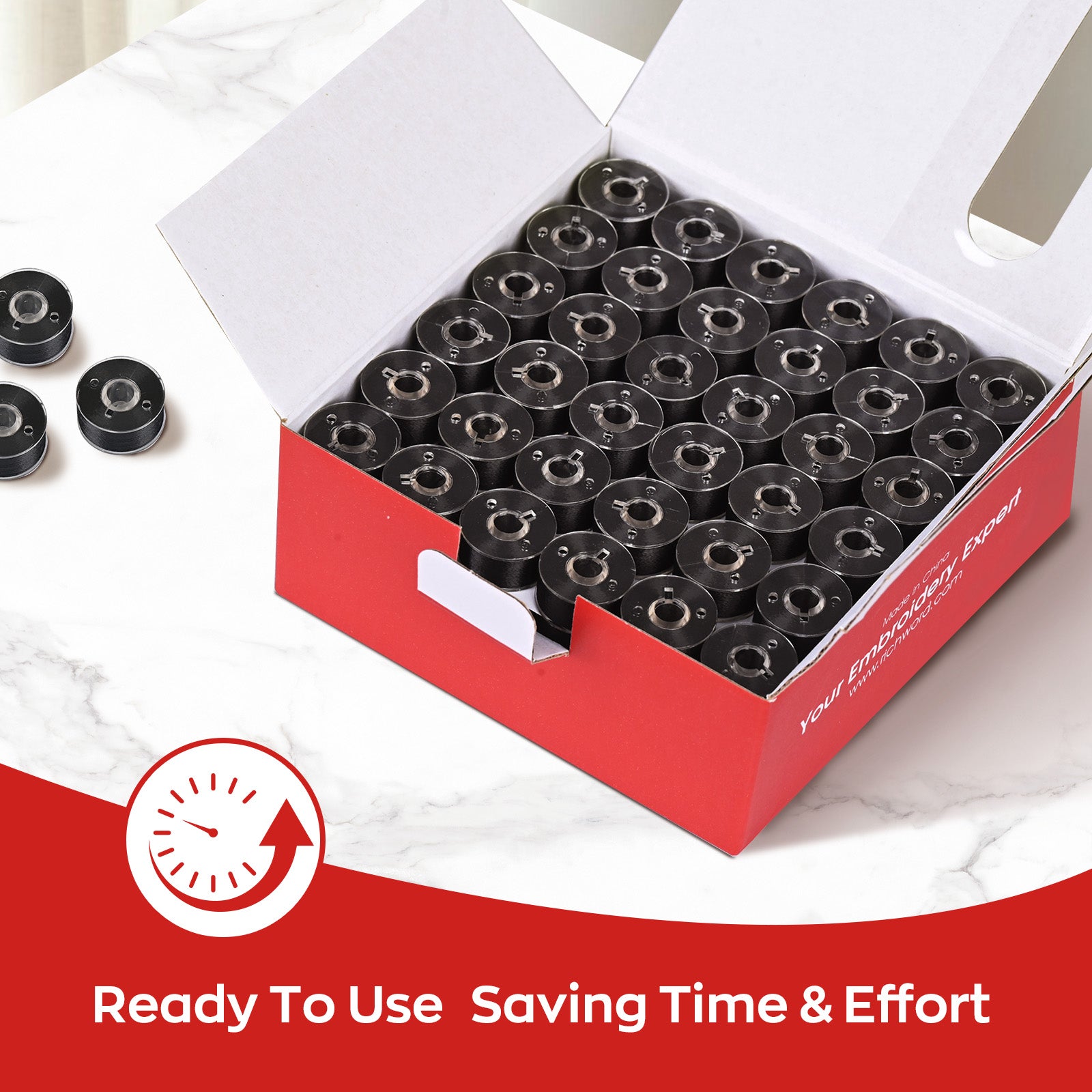 Style L Prewound Plastic Side 75D/2(60WT)  Black Embroidery Bobbins(144 Bobbins)