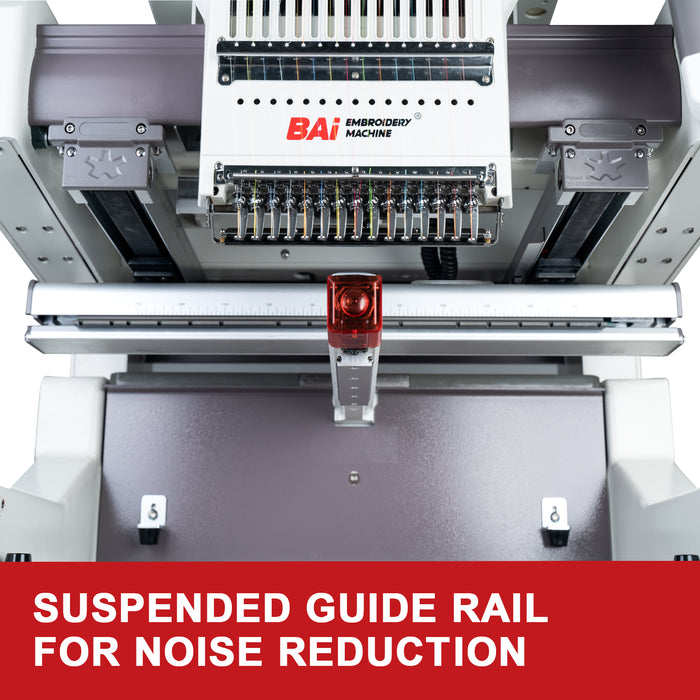 BAI Vision V22 single head commercial embroidery machine suspended guide rail for noise reduction