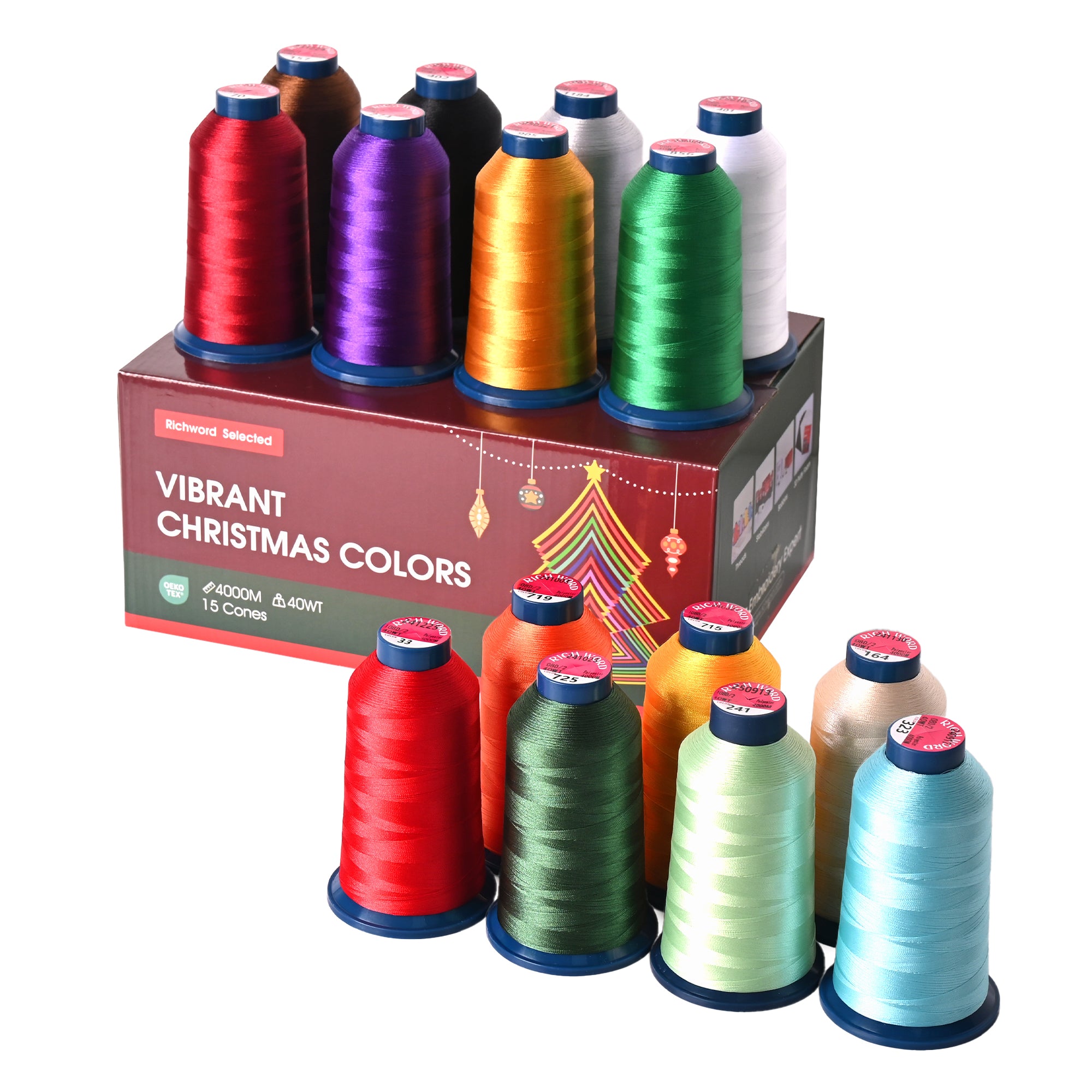 4000m*15colors Christmas Richword 108D/2 40wt Polyester Embroidery Thread / Sewing Thread