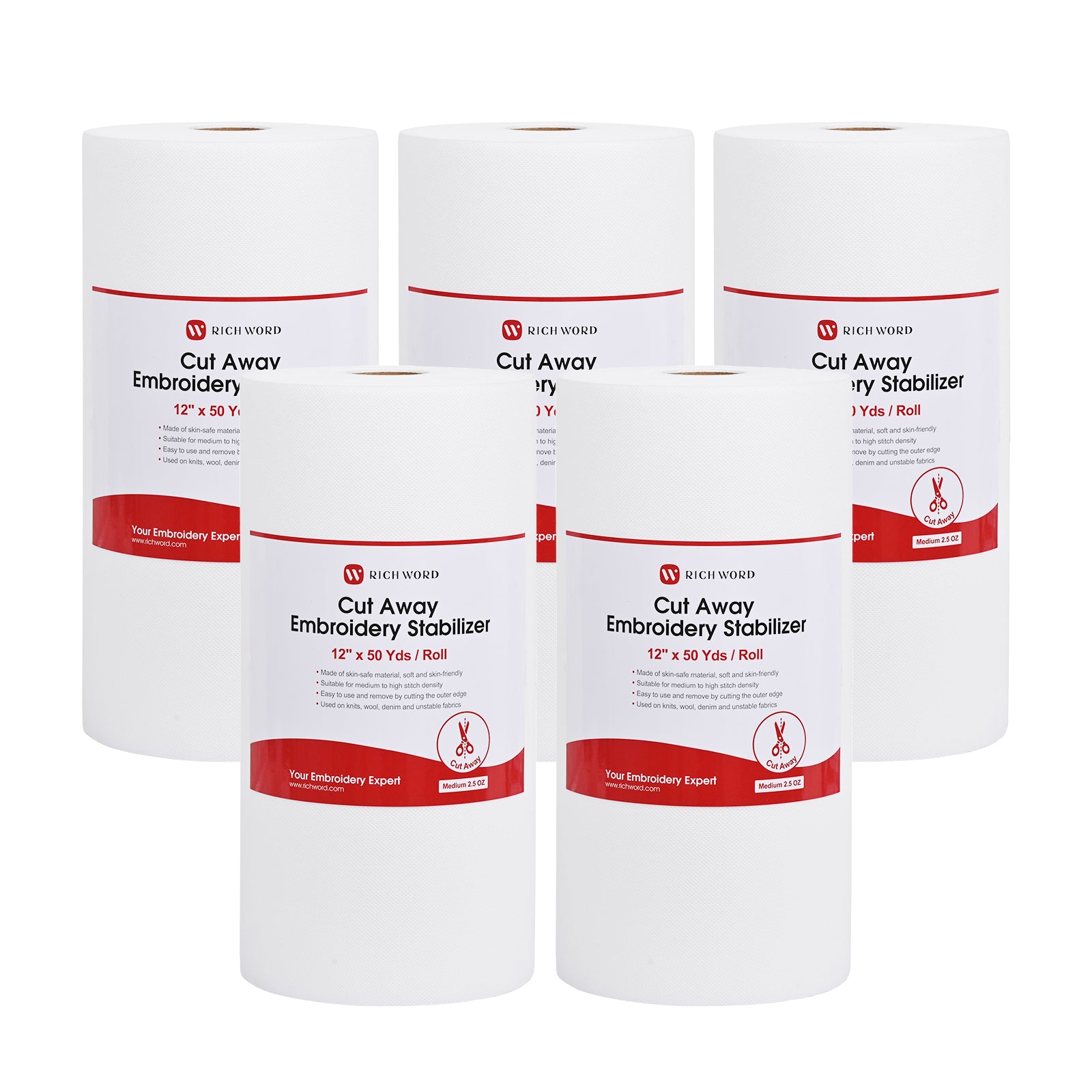 Cut Away Embroidery Machine Stabilizer Backing roll package 2.5 oz 12in*50Yards*5pcs