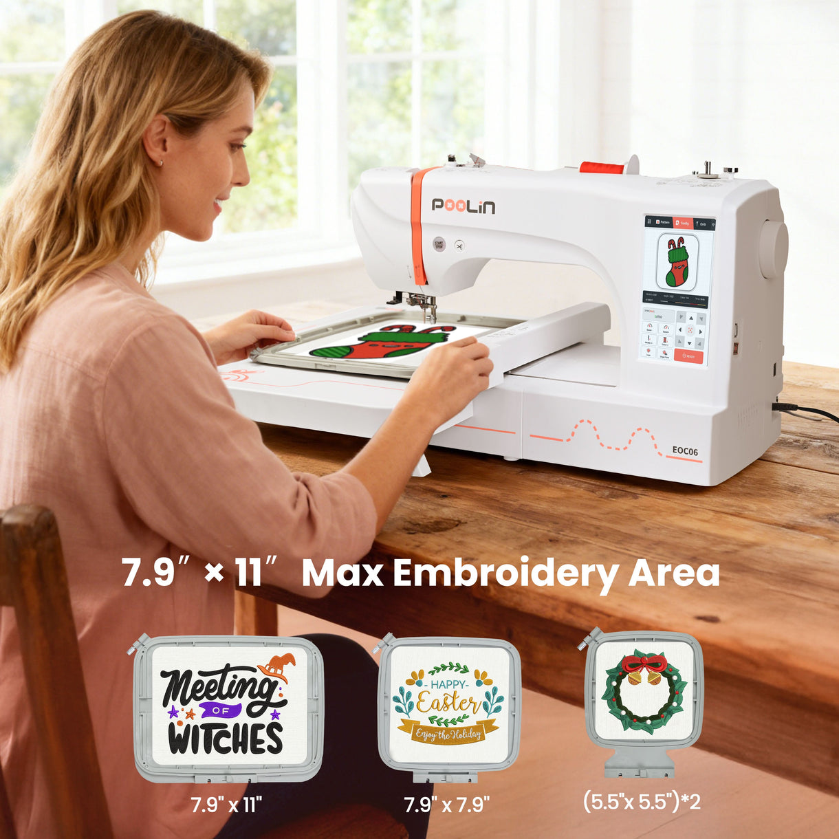 PooLin EOC06 7.9”*11” Computerized Embroidery Machine For Home Busines ...