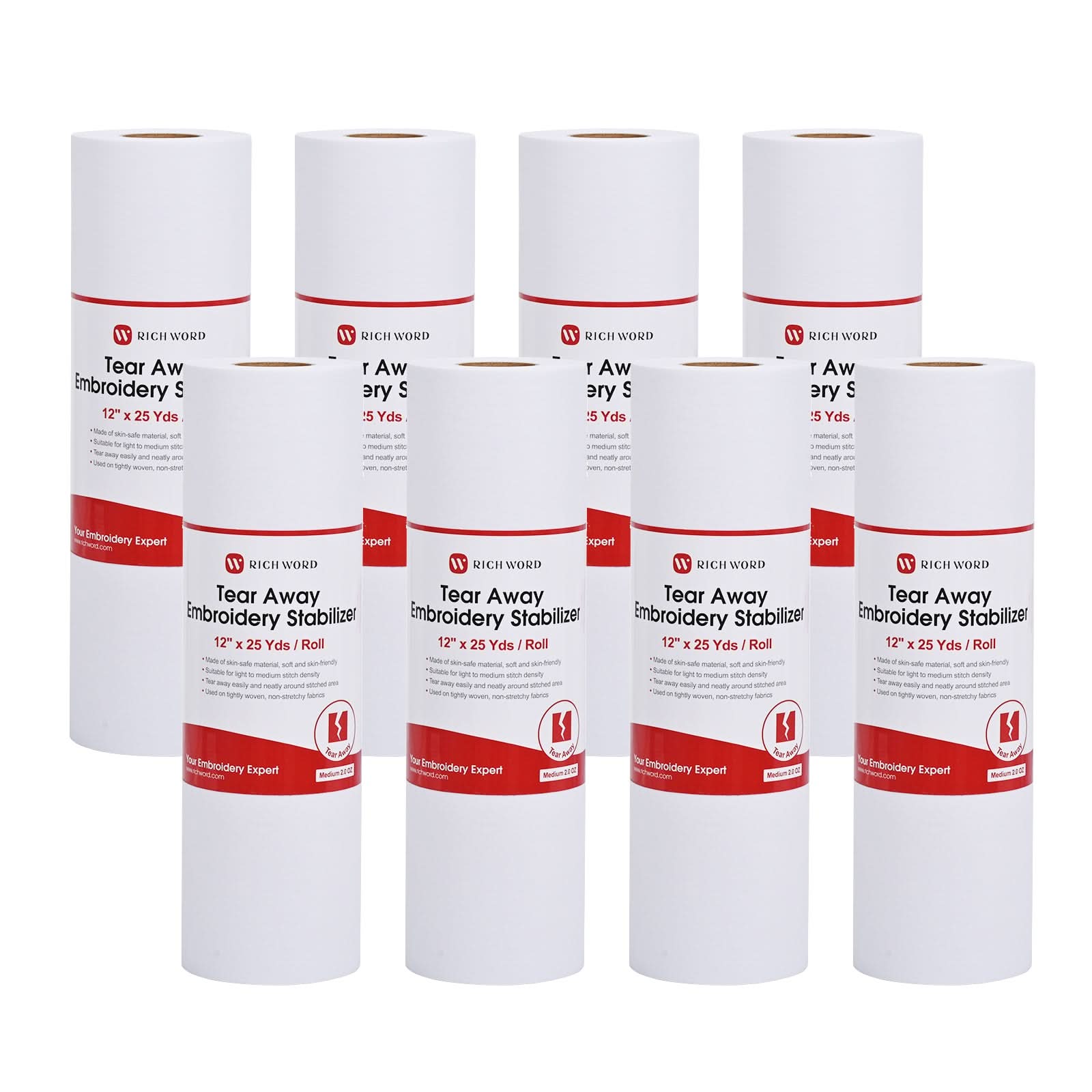 Tear Away Embroidery Machine Stabilizer roll package 2.0 oz 12in*25Yards*8pcs