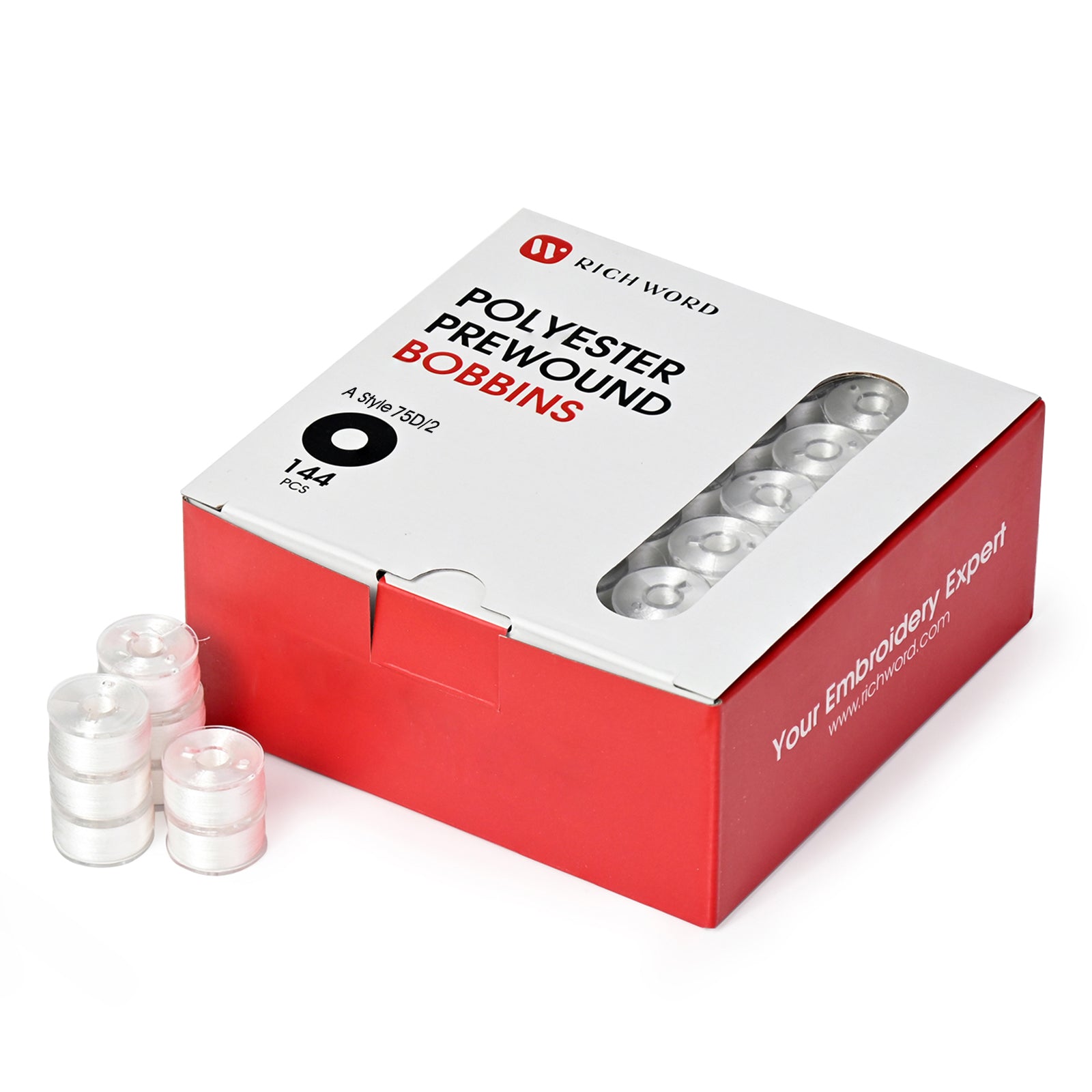 Style A Prewound Plastic Side 75D/2(60WT)  White Embroidery Bobbins(144 Bobbins) for Singer/Brother sewing machine