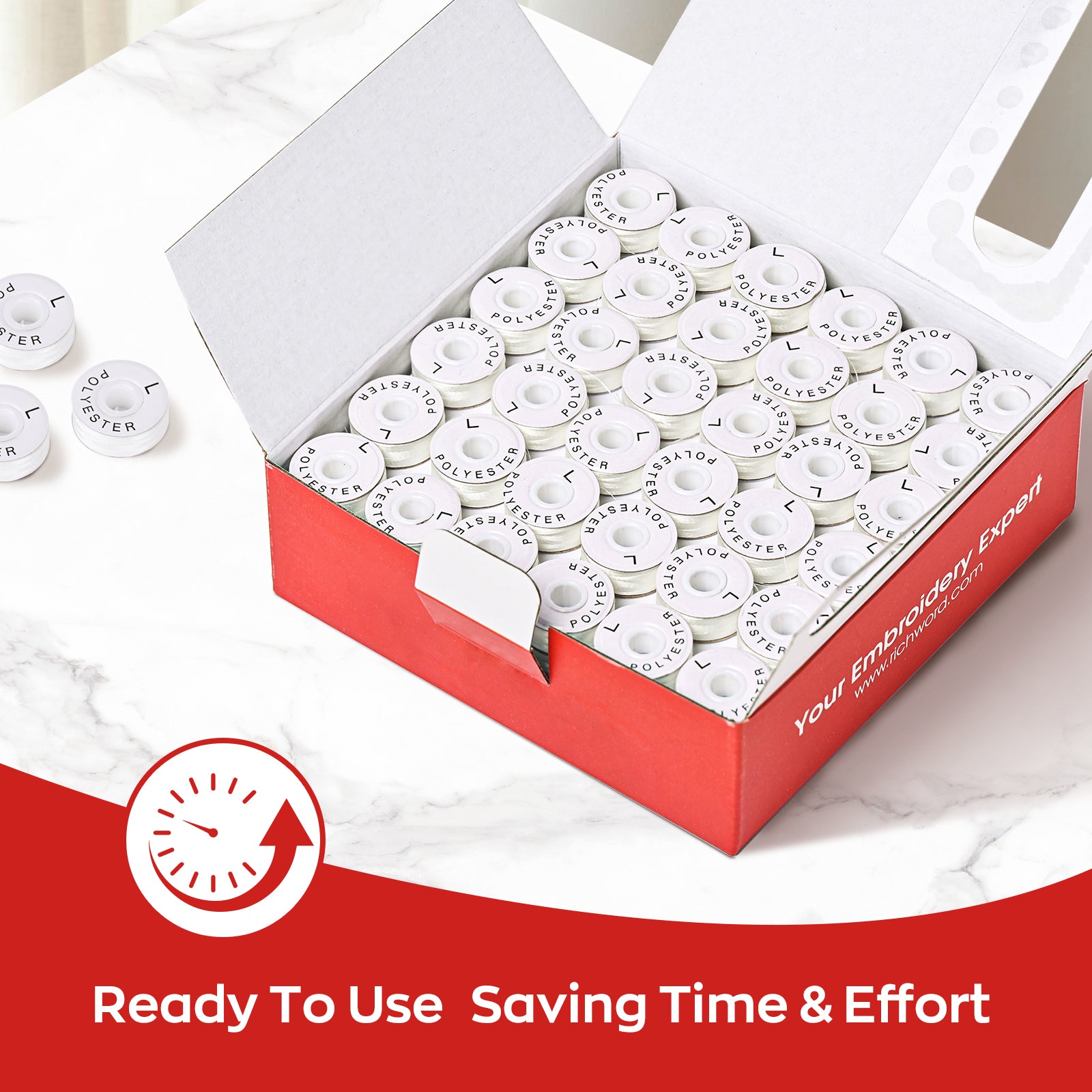Style L Prewound Paper Side 70D/2(60WT)  White Embroidery Bobbins(144 Bobbins)