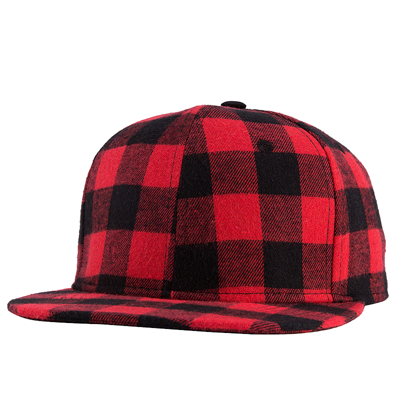 Flat Brim Plaid Baseball Cap Adjustbale Cotton Snapback Grid Hat