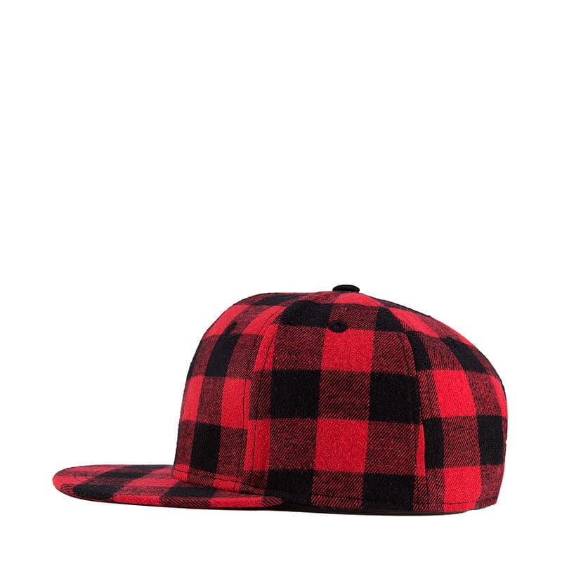 Flat Brim Plaid Baseball Cap Adjustbale Cotton Snapback Grid Hat