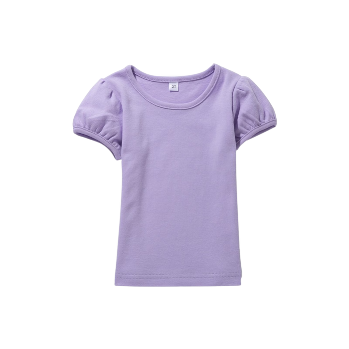 100% cotton toddler girls short sleeve puff shirt 180g/㎡ 6.3oz